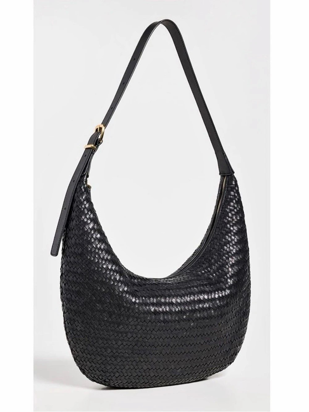 Madewell Essential Curve Black Woven Straw Shoulder Bag Boho Minimalist